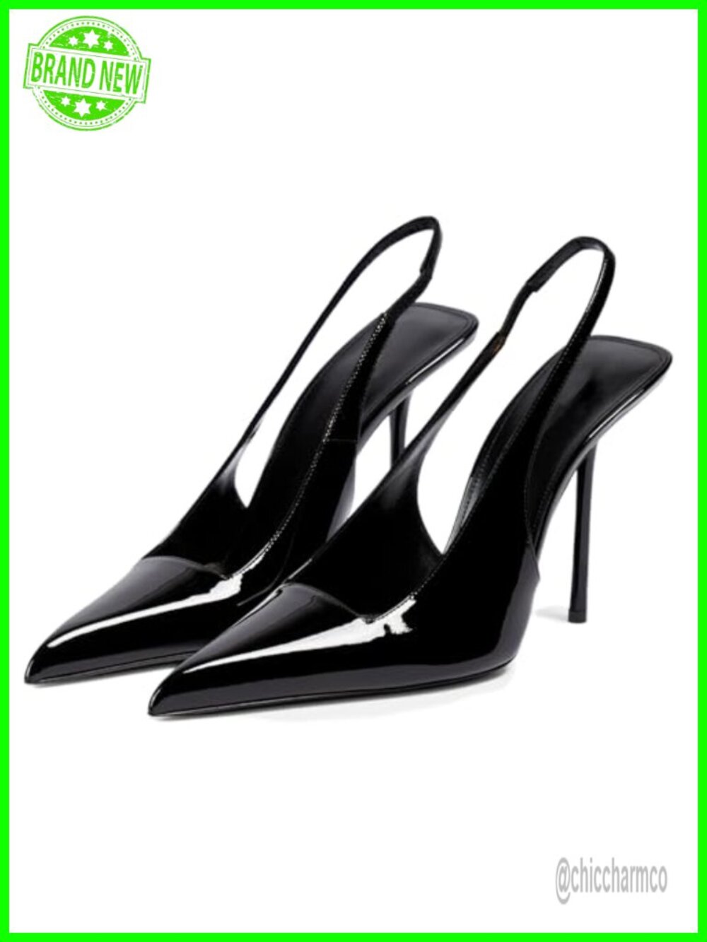 Slingback Heels Pointed Toe Stiletto Patent Leather Slip On Dress Pumps